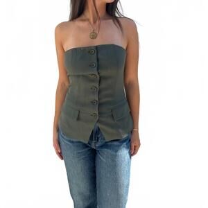 NEW AIBLEE button down olive bustier top in olive